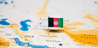 Map of Afghanistan with a flag pin marker