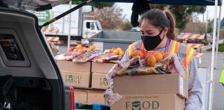 Person carrying food bank box to car