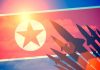 North Korean flag with missile silhouettes