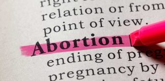Abortion highlighted in a dictionary with a pink marke