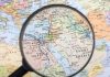 Magnifying glass over the Middle East and Egypt