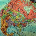 Map of North America on a globe