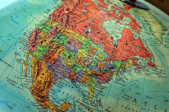 Map of North America on a globe