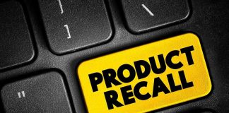 Black keyboard with Product Recall yellow key