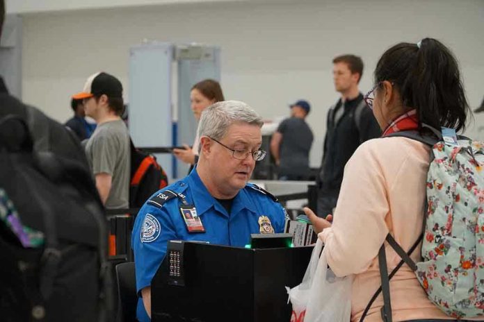 1641623299 TSA agent checks passenger's documents at airport security