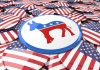 Political buttons with American flags and donkey symbol