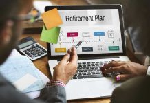 People discussing retirement plan on laptop screen