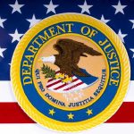 Department of Justice seal on American flag background