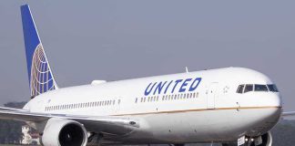 United Airlines plane on the runway