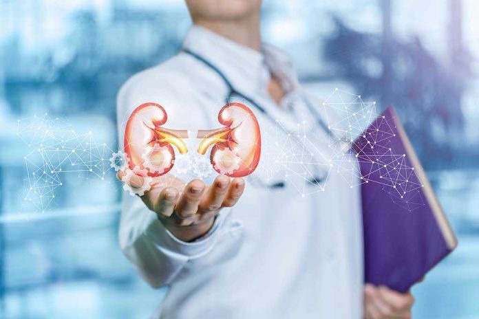 Person holding digital kidney illustration in hand
