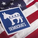 Democratic Party symbol on American flag background
