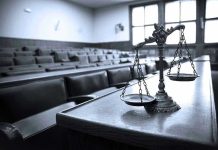 Kirk’s Killer Smirk Ignites Court Fury Scales of justice in an empty courtroom.