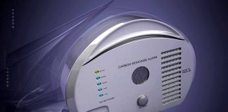 A carbon monoxide alarm with indicator lights and a sleek design