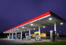 Mob Looting ERUPTS — Soft-Crime Policies Backfire A gas station at night with illuminated fuel pumps and a convenience store