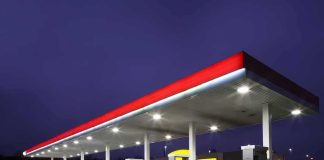 Mob Looting ERUPTS — Soft-Crime Policies Backfire A gas station at night with illuminated fuel pumps and a convenience store