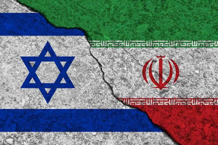 1607854726 Israeli and Iranian flags divided by a cracked line.