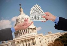 $10 Billion Cut With One Signature Hands exchanging cash in front of the Capitol building