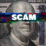 Swalwell Caught: Misusing Office for AI Profits? Scam text overlaid on distorted 100 dollar bill