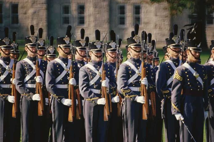 shutterstock_106322630 Uniformed soldiers in formation during a military parade