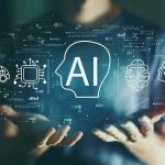 Trump Eyes Ownership In AI Titans Person holding virtual icons related to artificial intelligence.