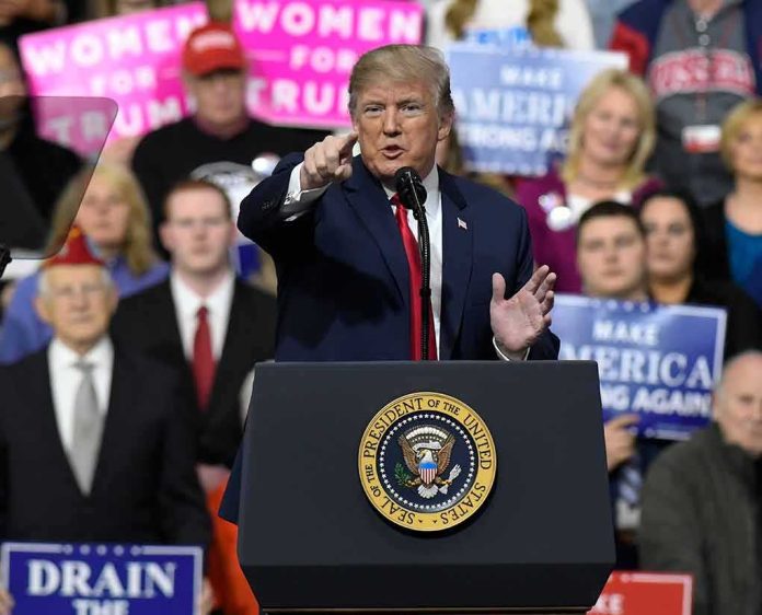 politician speaking at a rally podium
