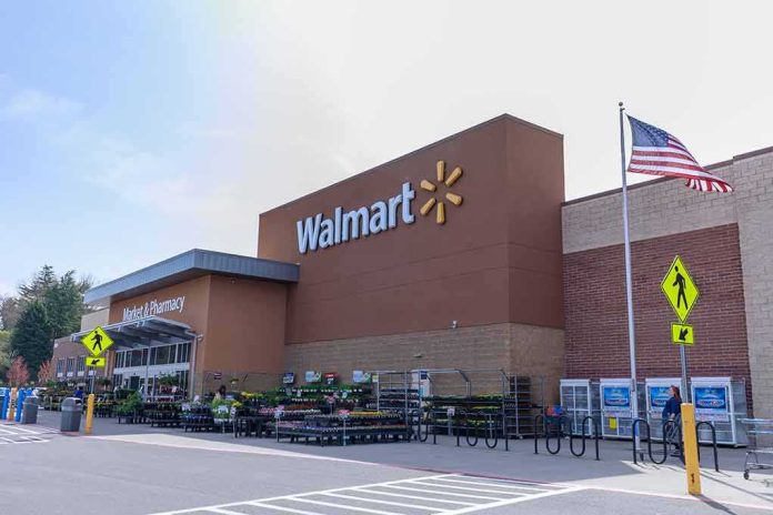 shutterstock_1073480438 Walmart storefront with American flag and outdoor garden center