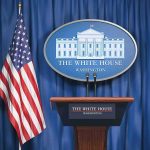 Israel Intel Jolts Washington — Trump Warns Iran White House press briefing podium and US flag
