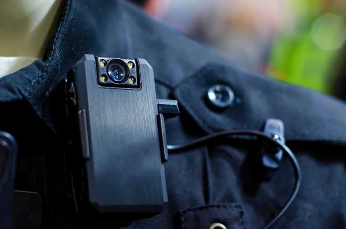Body camera clipped to a dark uniform
