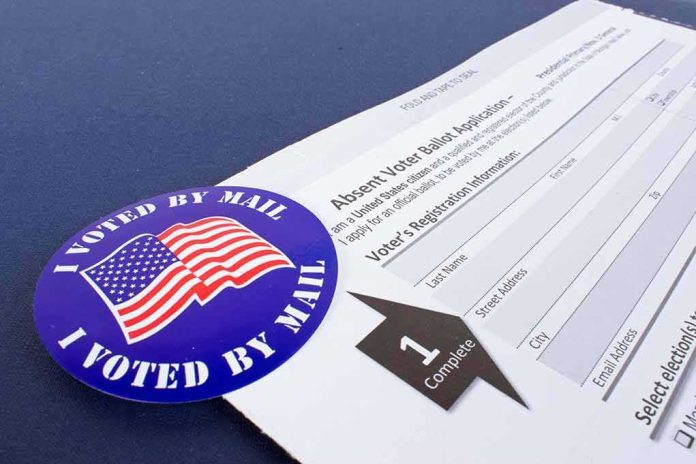 I Voted by Mail sticker on absentee ballot application form