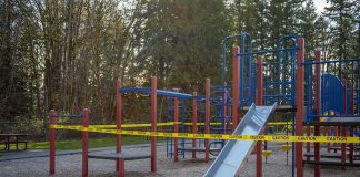 Parental Rights Showdown Explodes In New Jersey Playground equipment wrapped with caution tape