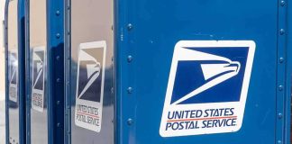 USPS mail collection boxes lined up outdoors