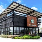 Starbucks coffee shop with modern glass and metal exterior