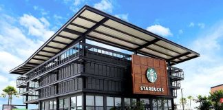 Starbucks coffee shop with modern glass and metal exterior