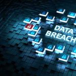 Cybersecurity concept with data breach alert and padlock icons