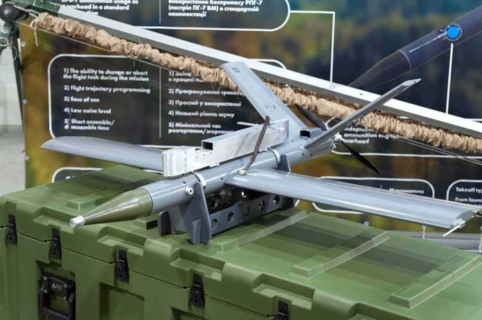 small military drone displayed on a green equipment case