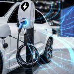 Electric car charging at a station