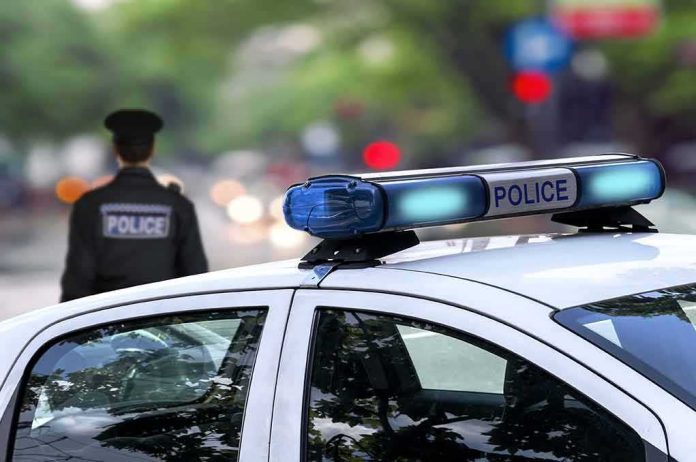 police car roof with blue emergency lights
