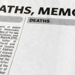 Newspaper obituaries section with deaths column
