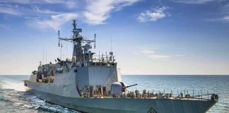 naval warship cruising on open sea