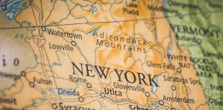 Map of New York state with cities and geographic features