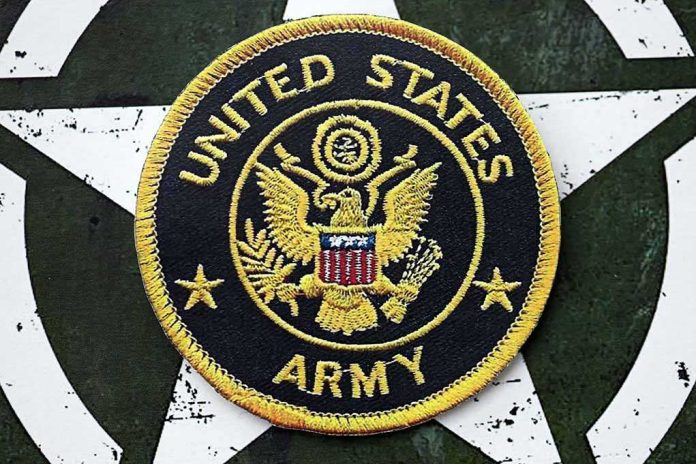 United States Army embroidered patch on a green star background