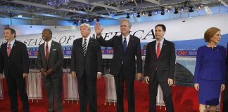 Group of politicians on a debate stage