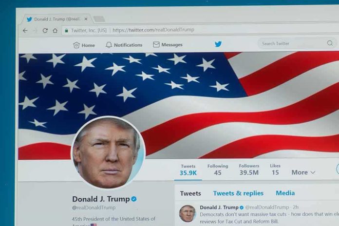 computer screen showing a social media profile with an american flag banner